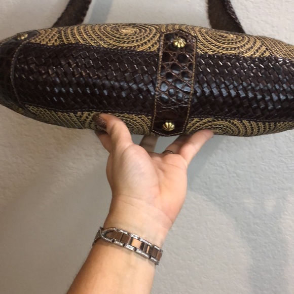 Eric Javits Large Straw Swirling Medallions Leather Bag RARE Vtg looks new - Picture 6 of 12